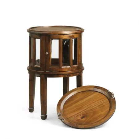 Licorera Redonda en Madera de Caoba con Bandeja 50x50x78 Cm - Moycor (1)