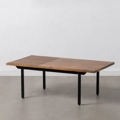 MESA CENTRO MARRÓN-NEGRO MADERA-HIERRO 110 X 60 X 40 CM-2