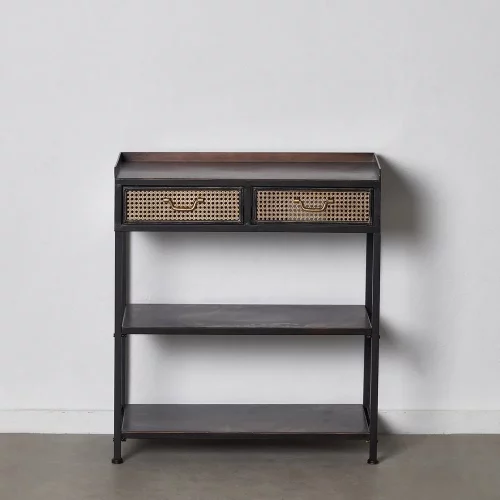 MUEBLE RECIBIDOR NEGRO-MARRÓN METAL 75,50 X 38 X 85 CM-1