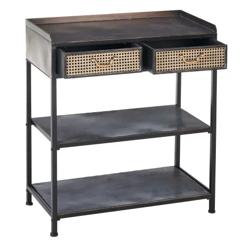 MUEBLE RECIBIDOR NEGRO-MARRÓN METAL 75,50 X 38 X 85 CM-3