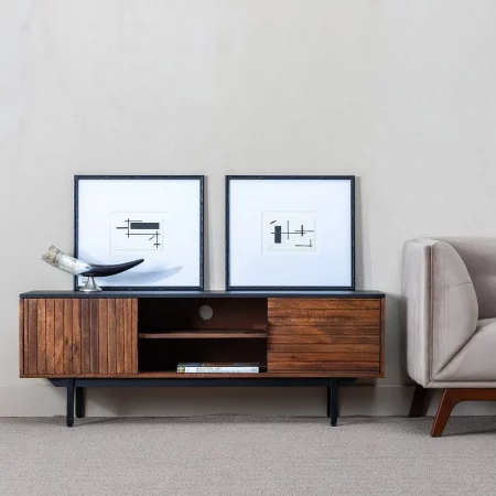 MUEBLE TV MARRÓN-NEGRO MADERA-HIERRO 140 X 40 X 50 CM-9