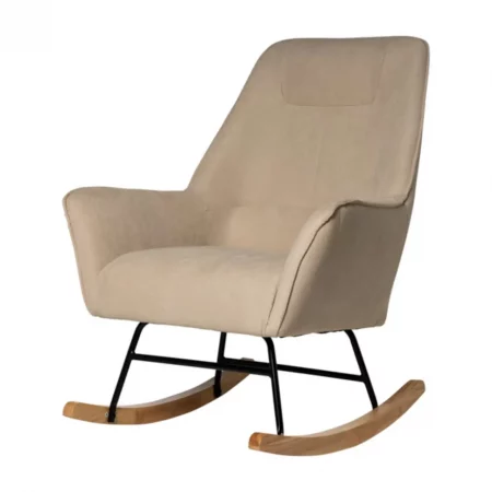 Mecedora Tapizada Tela Color Beige Patas Acero Negro Patín Madera Modelo Copenhagen - Somcasa (1)