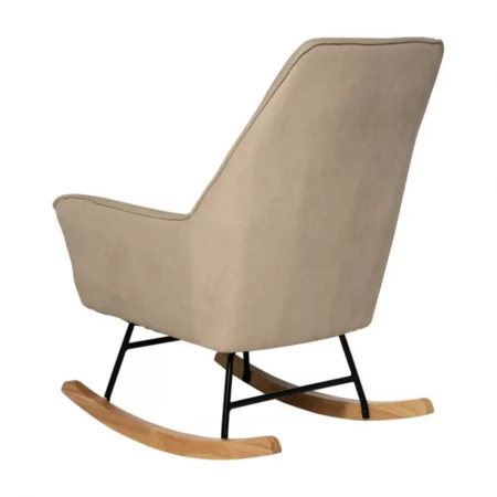 Mecedora Tapizada Tela Color Beige Patas Acero Negro Patín Madera Modelo Copenhagen - Somcasa (2)