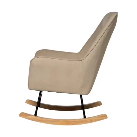 Mecedora Tapizada Tela Color Beige Patas Acero Negro Patín Madera Modelo Copenhagen - Somcasa (3)