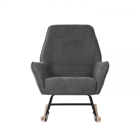 Mecedora Tapizada Tela Color Gris Oscuro Patas Acero Negro Patín madera Modelo Copenhagen 75x84x97 - Somcasa (2)