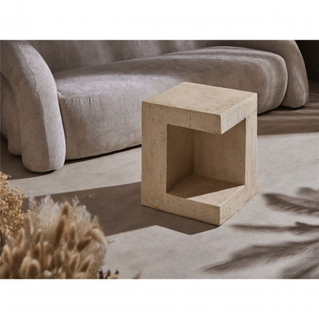 Mesa Auxiliar Cubico de Imitación de Mármol Travertino - Imori (1)