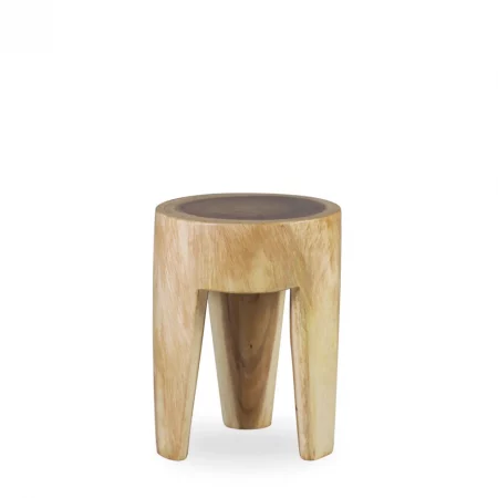 Mesa Auxiliar Redonda en Madera Natural de Suar con 3 Patas - Moycor (1)