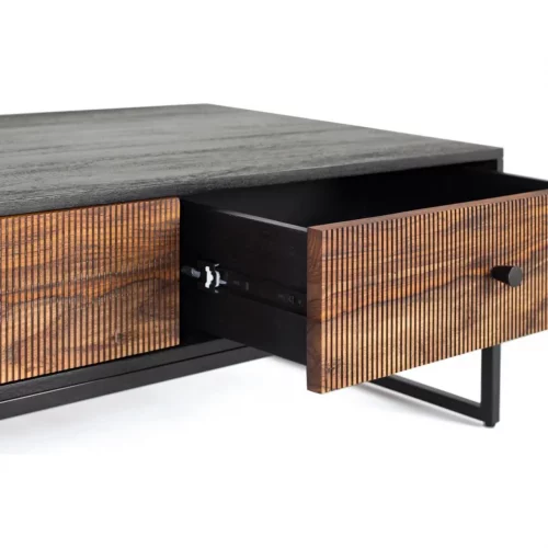 Mesa Centro 2 Cajones Madera Palisandro y Mango Base Metal Colección Varanasi 110x60x40 Cm - Giner y Colomer (2)