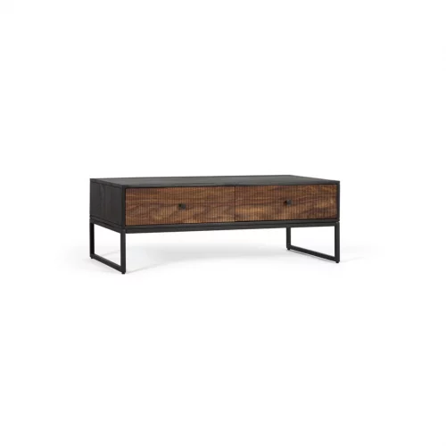 Mesa Centro 2 Cajones Madera Palisandro y Mango Base Metal Colección Varanasi 110x60x40 Cm - Giner y Colomer (6)