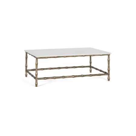 Mesa Centro Aluminio Dorado y Mármol Blanco 110x39x59 Cm - Giner y Colomer (1)