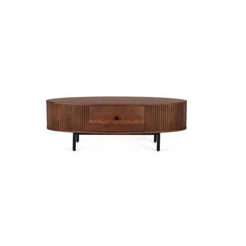 Mesa Centro Madera Acacia cCajón Ovalada Colección Ludhiana 120x50x40 Cm - Giner y Colomer (2)