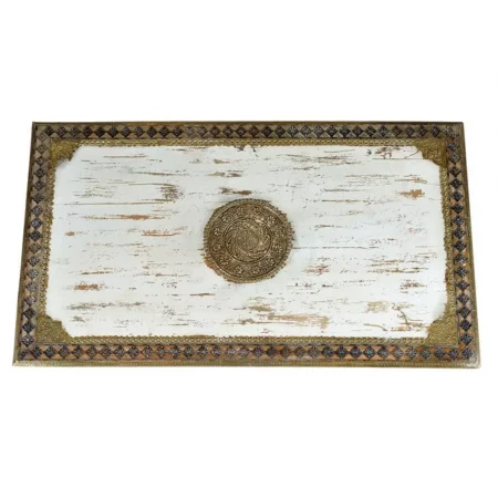Mesa Centro Madera Mango Decapada Blanco Detalles Bronce 140x80x45 Cm - Giner y Colomer (3)