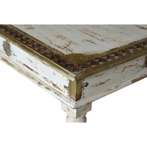 Mesa Centro Madera Mango Decapada Blanco Detalles Bronce 140x80x45 Cm - Giner y Colomer (4)