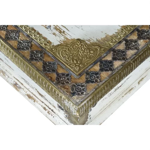 Mesa Centro Madera Mango Decapada Blanco Detalles Bronce 140x80x45 Cm - Giner y Colomer (6)