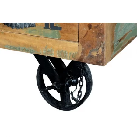 Mesa Centro Madera Reciclada cRuedas Hierro 5 Cajones Abertura Superior 110x70x42 Cm - Giner y Colomer (3)