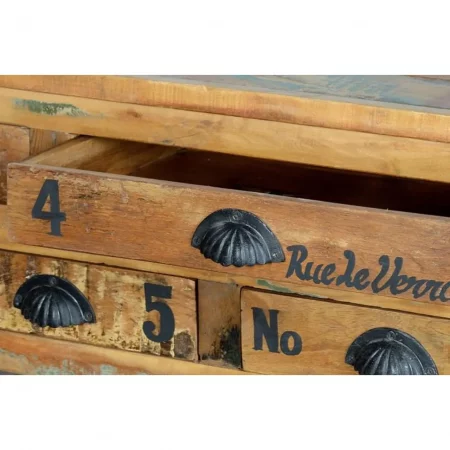 Mesa Centro Madera Reciclada cRuedas Hierro 5 Cajones Abertura Superior 110x70x42 Cm - Giner y Colomer (6)