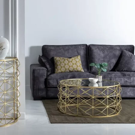 Mesa Centro Oro Metal Cristal 98x44 Cm - IXIA (1)