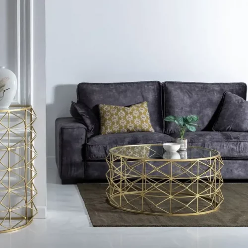 Mesa Centro Oro Metal Cristal 98x44 Cm - IXIA (1)