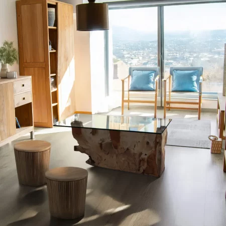 Mesa Centro Rectangular 120x75x45 Cm Raíz Teka Blanqueada CCristal - Moycor (4)