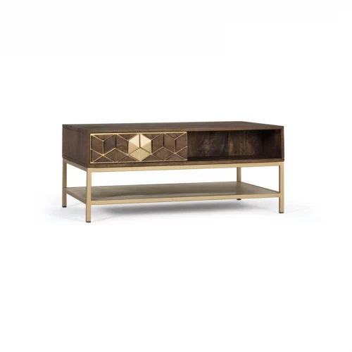 Mesa Centro Rectangular 2 Cajones + 2 Huecos Madera Mango Colección Bora Bora 100x60x43 Cm - Giner y Colomer (1)