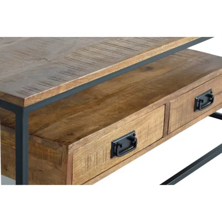 Mesa Centro Rectangular Madera Mango 2 Cajones Estilo Industrial 120x60x45 Cm - Giner y Colomer (1)
