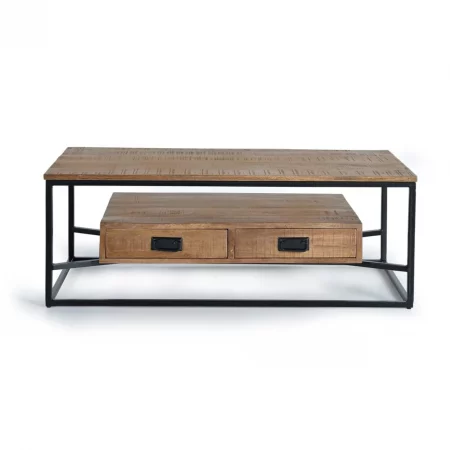 Mesa Centro Rectangular Madera Mango 2 Cajones Estilo Industrial 120x60x45 Cm - Giner y Colomer (5)