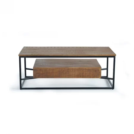 Mesa Centro Rectangular Madera Mango 2 Cajones Estilo Industrial 120x60x45 Cm - Giner y Colomer (6)