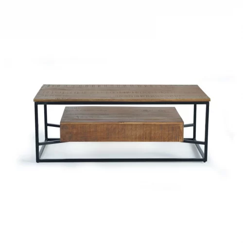 Mesa Centro Rectangular Madera Mango 2 Cajones Estilo Industrial 120x60x45 Cm - Giner y Colomer (6)