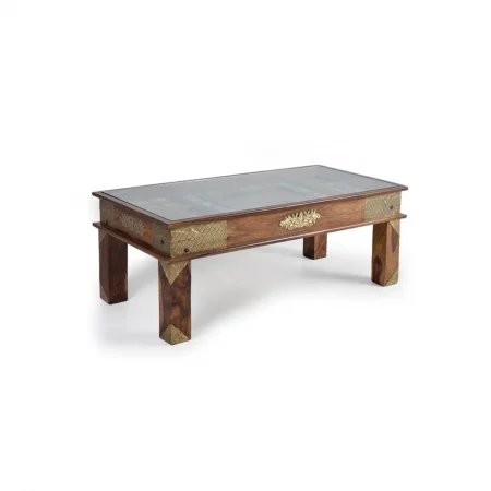Mesa Centro Rectangular Madera Palisandro Detalles Bronce y Azulejos Colección Benin 120x60x45 - Giner y Colomer (2)