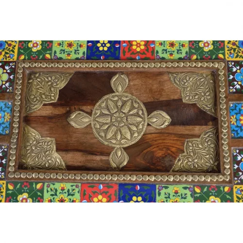 Mesa Centro Rectangular Madera Palisandro Detalles Bronce y Azulejos Colección Benin 120x60x45 - Giner y Colomer (4)