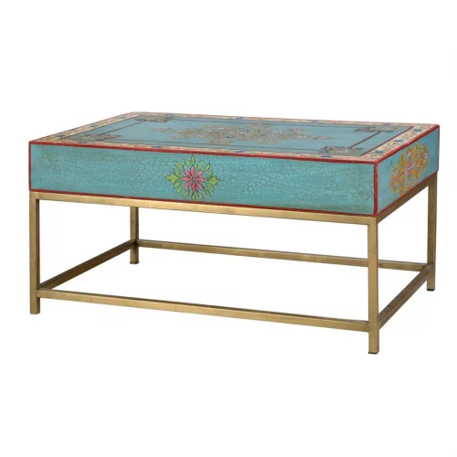 Mesa Centro Rectangular Multicolor Pintada a Mano 1 cajón Patas Metal 90x60x46 Cm - Giner y Colomer (3)