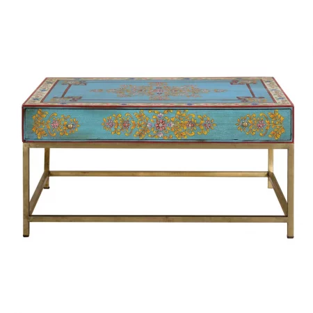 Mesa Centro Rectangular Multicolor Pintada a Mano 1 cajón Patas Metal 90x60x46 Cm - Giner y Colomer (4)