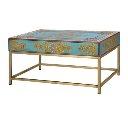 Mesa Centro Rectangular Multicolor Pintada a Mano 1 cajón Patas Metal 90x60x46 Cm - Giner y Colomer (5)