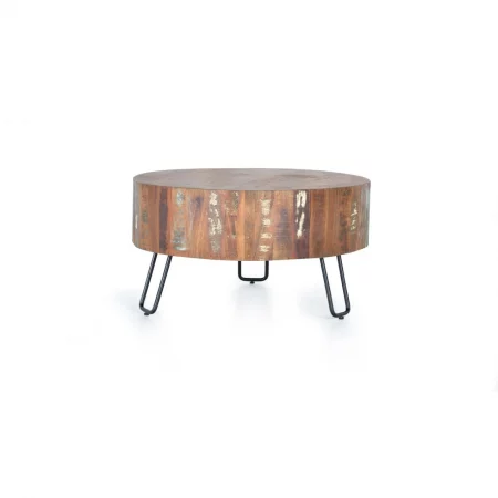 Mesa Centro Redonda Madera Reciclada Patas Metal 70x38 Cm - Giner y Colomer (3)