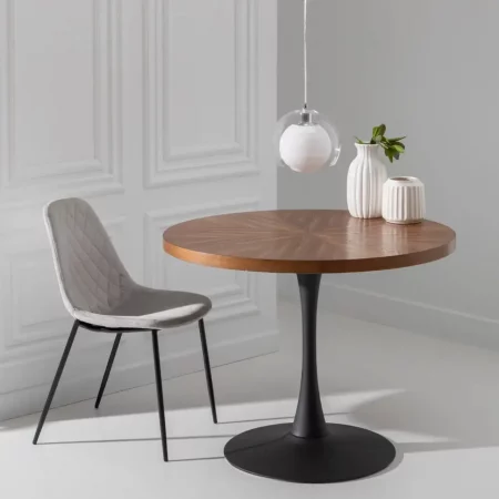 Mesa Comedor Circular Natural y Base Negro de Metal - IXIA (9)