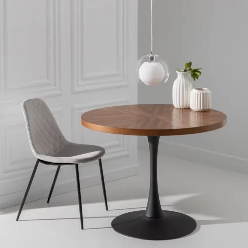 Mesa Comedor Circular Natural y Base Negro de Metal - IXIA (9)