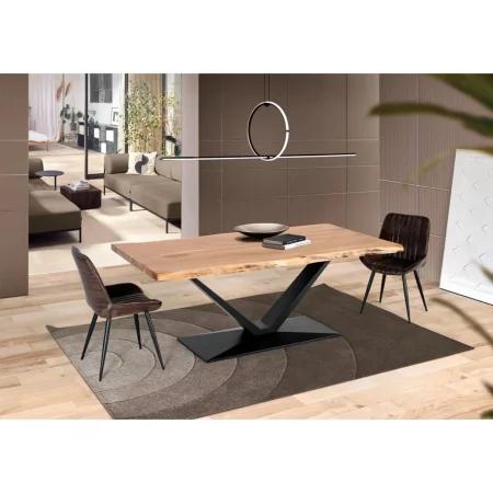 Mesa Comedor Madera Acacia y Metal Sobre Irregular 200x100x76 Cm - Giner y Colomer (2)