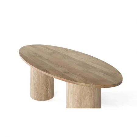 Mesa Comedor Ovalada Madera Mango Patas Mármol 200x90x76 Cm - Giner y Colomer (2)