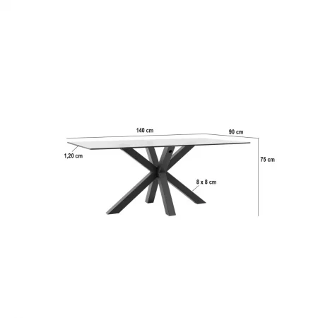 Mesa Comedor Rectangular Fija Mod. DEMI de Cristal y Patas de Metal Negro - SomCasa (5)