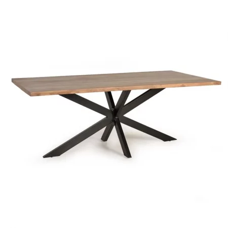 Mesa Comedor Rectangular Madera Acacia Tapa 35 mm. Grosor Patas Metal Estilo Industrial 180x90x76 Cm - Giner y Colomer (1)