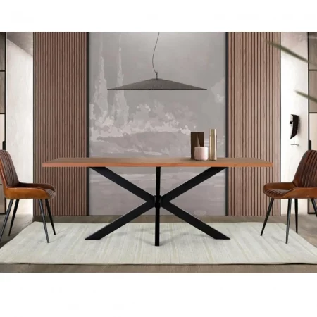 Mesa Comedor Rectangular Madera Acacia Tapa 35 mm. Grosor Patas Metal Estilo Industrial 180x90x76 Cm - Giner y Colomer (2)