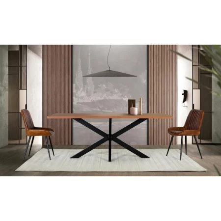 Mesa Comedor Rectangular Madera Acacia Tapa 35 mm. Grosor Patas Metal Estilo Industrial 200x100x76 Cm - Giner y Colomer (4)