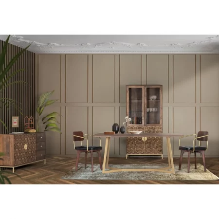 Mesa Comedor Rectangular Madera Mango Base Metal Dorado Colección Bora Bora 170X90X76 - Giner y Colomer (2)