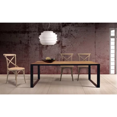 Mesa Comedor Rectangular Madera Mango Macizo Patas Metal Estilo Industrial 180x90x76 Cm - Giner y Colomer (4)