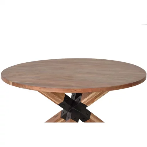 Mesa Comedor Redonda 150x76 Cm Madera Acacia Patas Metal - Giner y Colomer (2)