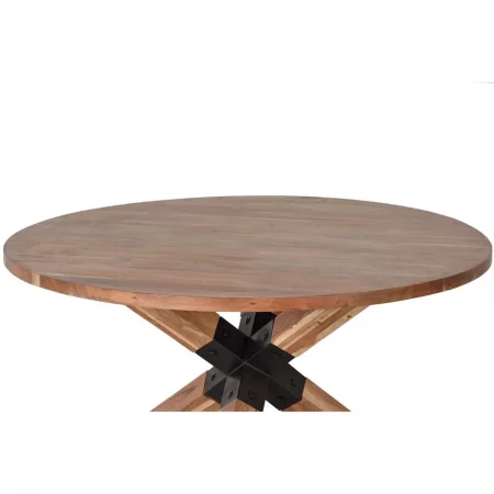 Mesa Comedor Redonda Madera Acacia Tapa 35 mm. Grosor Estilo Industrial 120 Diámetro x 76 Cm - Giner y Colomer (3)