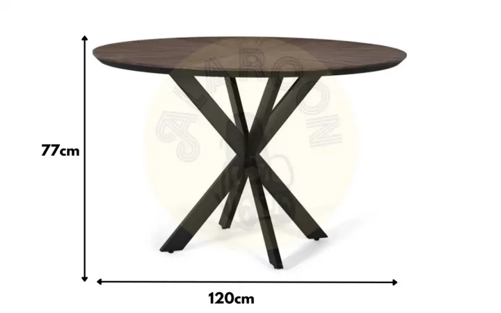 Mesa Comedor Redonda Madera Teca Reciclada Marron Oscuro 120x77 Cm - Giner y Colomer (2)
