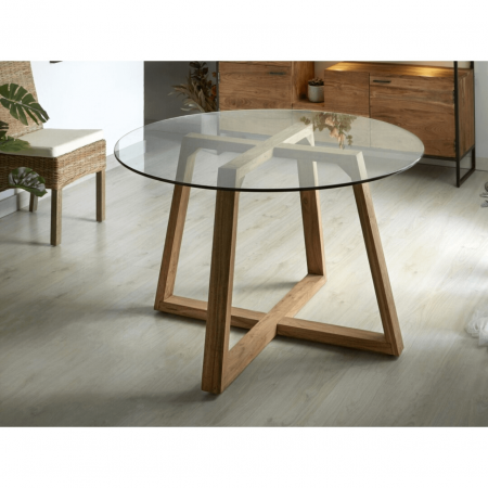 Mesa Comedor Scarpa de Madera de Acacia Sobre Cristal - Imori (1)