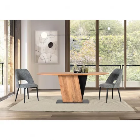 Mesa Comedor Semi Ovalada Madera Acacia y Metal 240x100x76 Cm - Giner y Colomer (1)