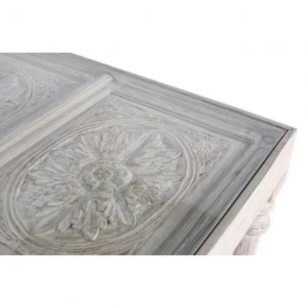Mesa Comedor Sobre Mandala Madera Mango Decapada Blanco Cristal 200x100 - Giner y Colomer (1)